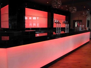 Illuminated red splashback - Glass bar splashback, glass wall panel