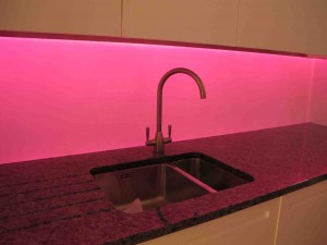 illuminated pink glass splashbacks