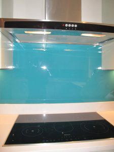 Turquoise glass splashback